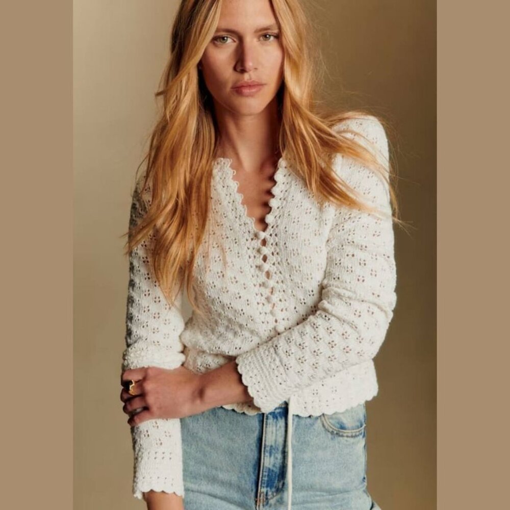 Sezane NWOT Martie Cardigan  Ecru M SAMPLE SALE ITEM NO CARE LABEL